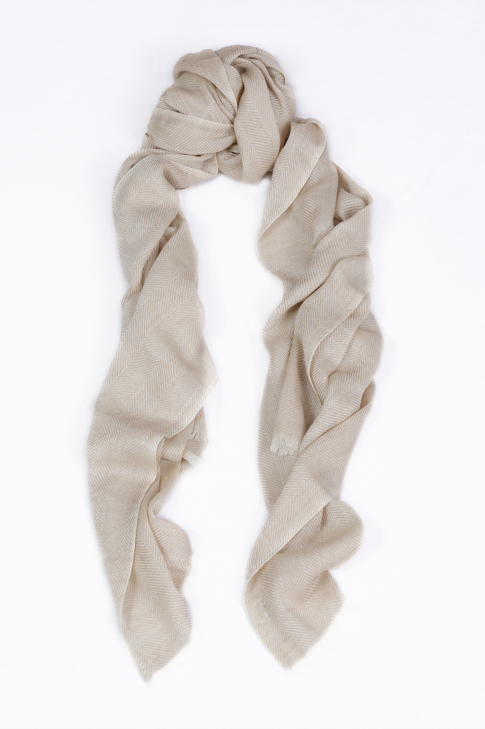 Herringbone wool scarf in beige.