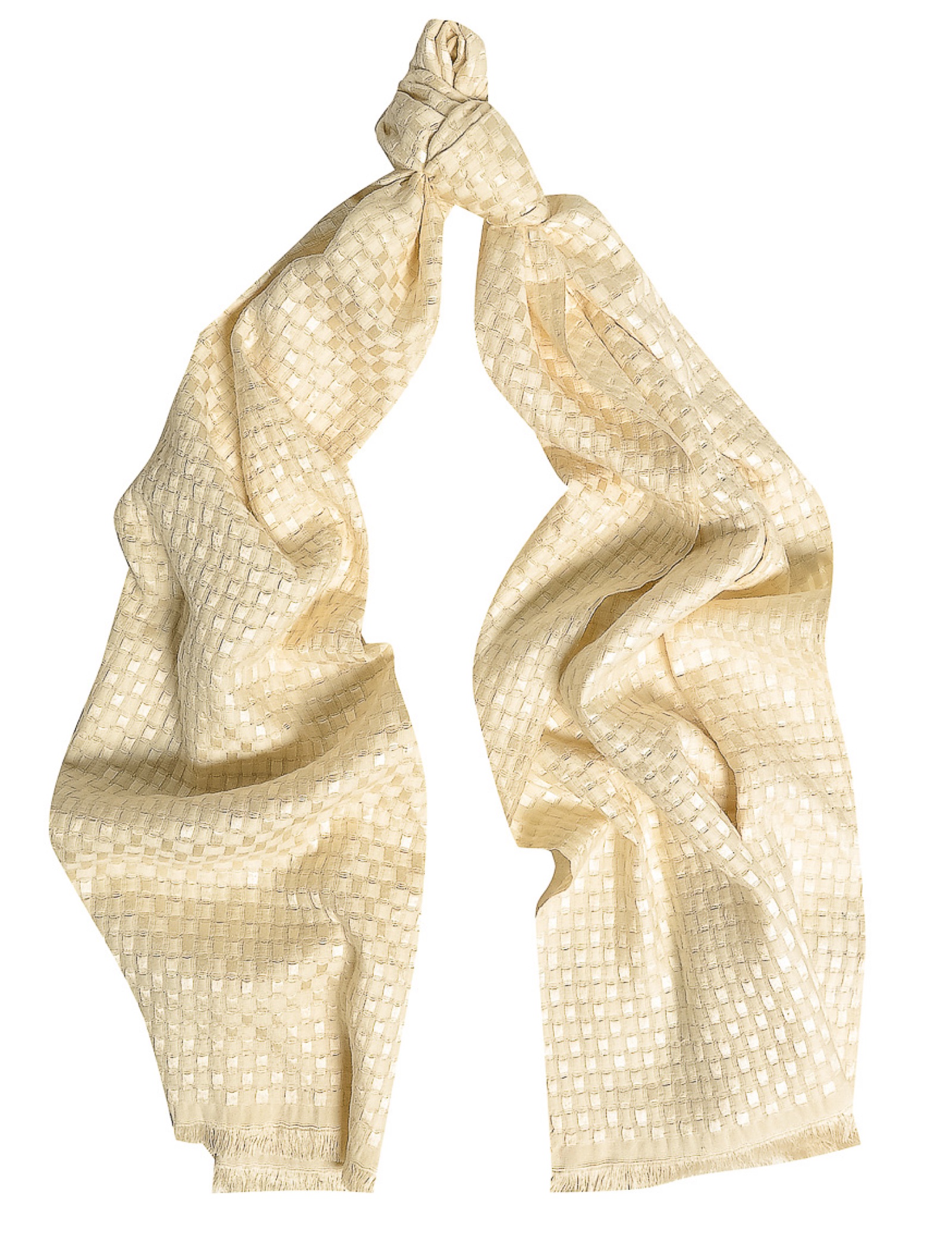 Ivory cashmere and silk basket-weave scarf.