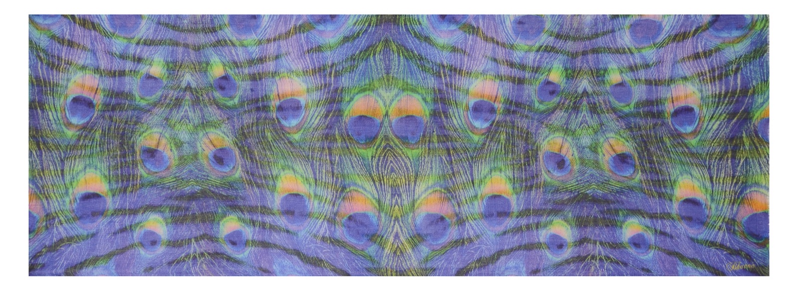 Peacock feather collage cashmere scarf.