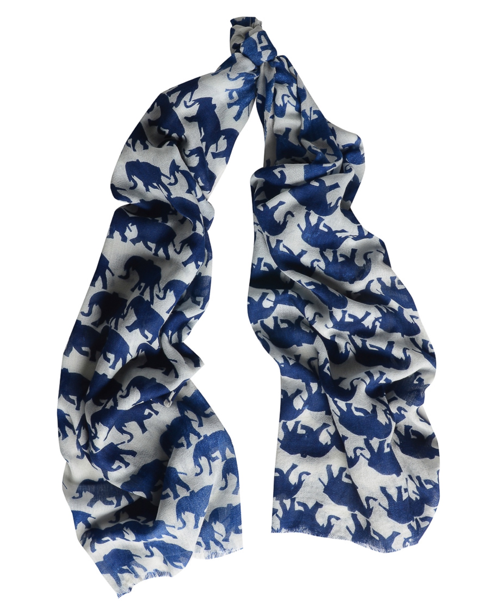 Animal-print blue Heffalump scarf produced for Orvis.