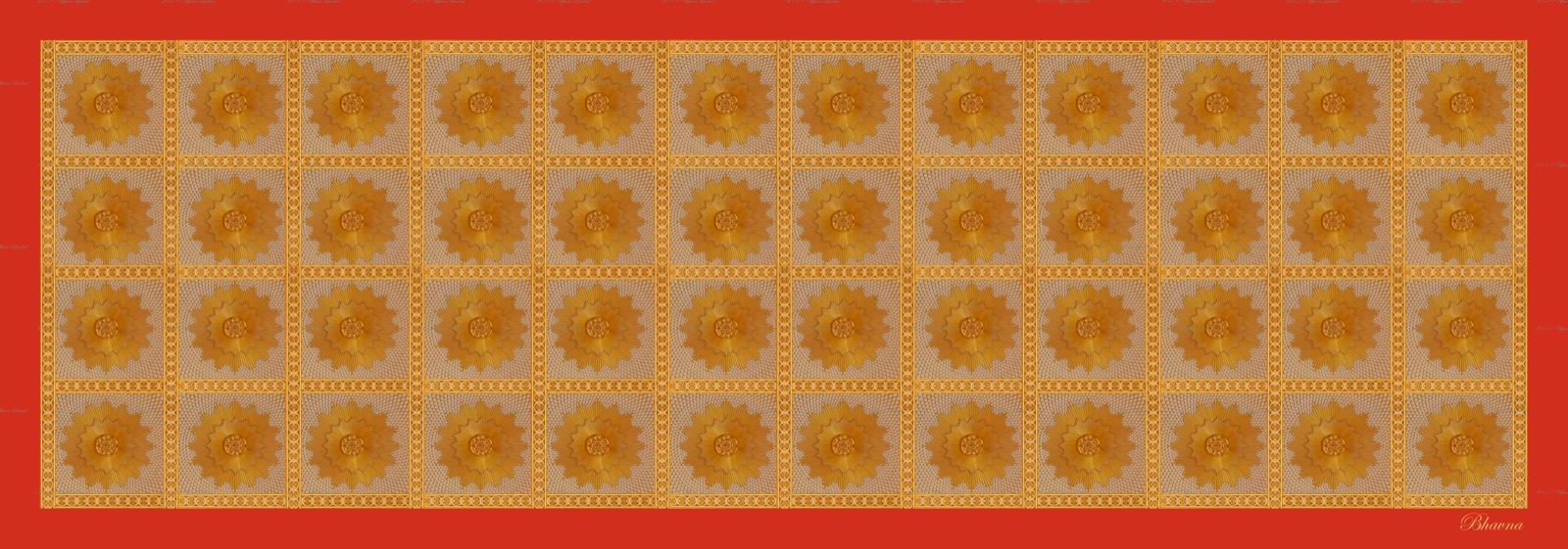 Modal scarf in red, ceiling-inspired repeat.