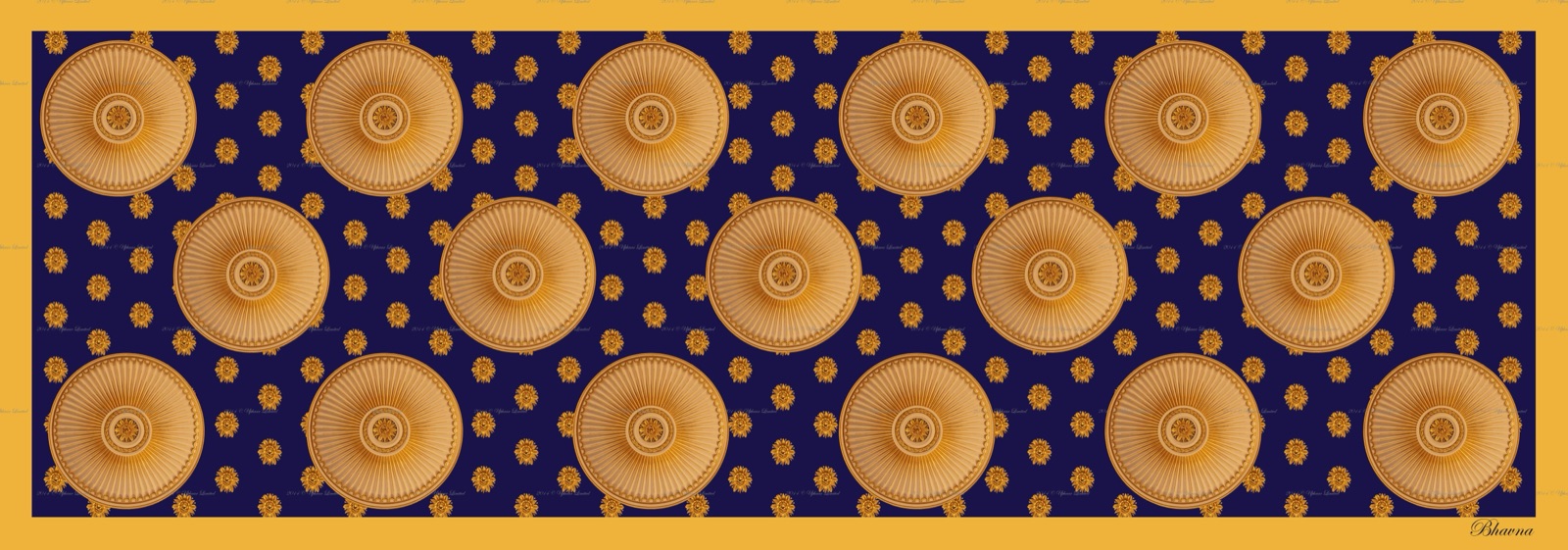 Modal scarf in blue, drawn from the ceiling motif.